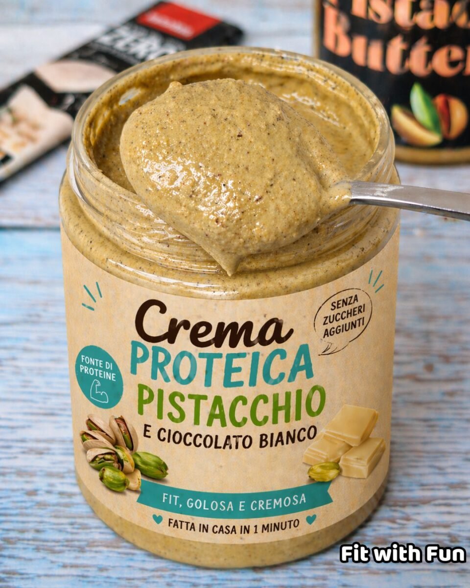 crema proteica pistacchio e cioccolato bianco